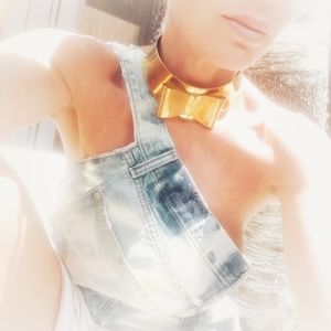 Gold brass choker collar bold necklace